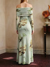 Ruffled Slit Off Shoulder Maxi Dress