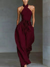 Halter Neck Wide-Leg Jumpsuit with Waist-Tie Detail