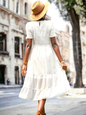 White Double Textured Tiered Dress