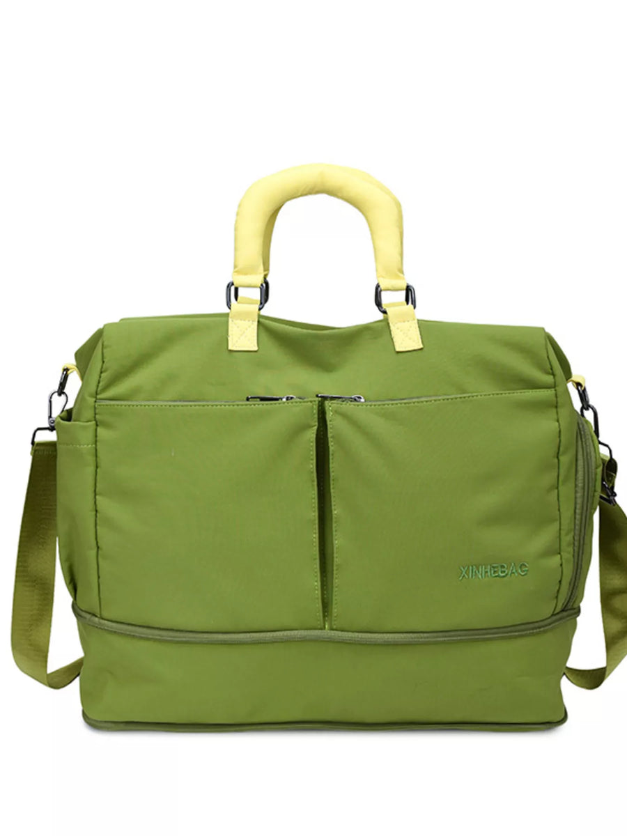 Green bag with yellow handle on a white background