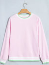Contrast Striped Trim Baggy Pullover Sweatshirt