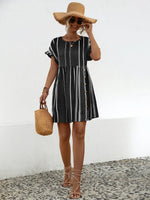 Another full view of Striped Polka Dot Frill Short Sleeve Mini Dress 