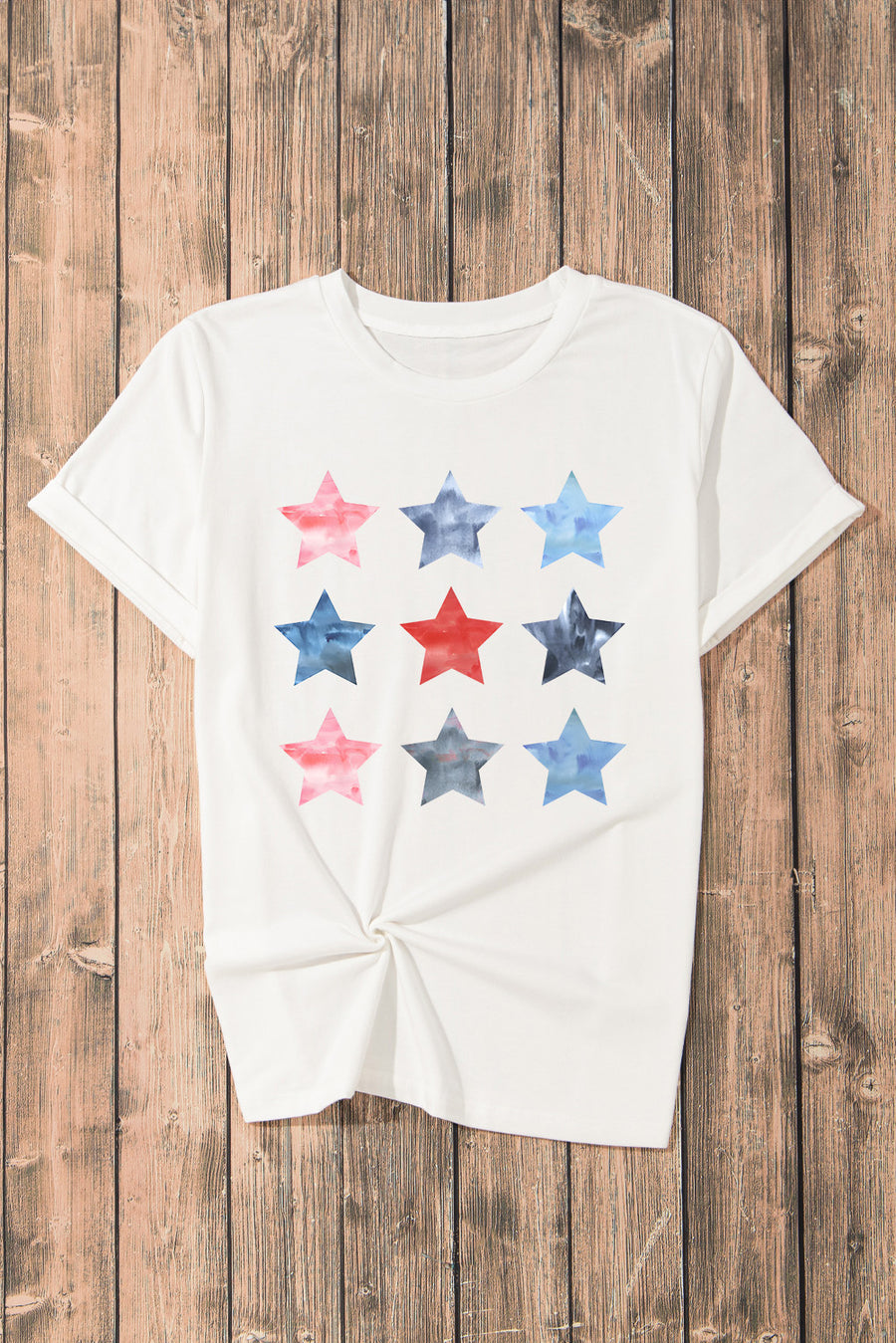 Full view of Star Round Neck Short Sleeve T-Shirt