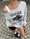 Asymmetrical Neck Long Sleeve Sweatshirt