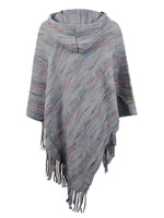 Gray poncho with multicolor stripes and fringes on a white background