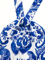 Blue and white patterned fabric with a prominent 'LOVE' design.