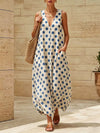 Ladies Polka Dot V-Neck Sleeveless Maxi Dress