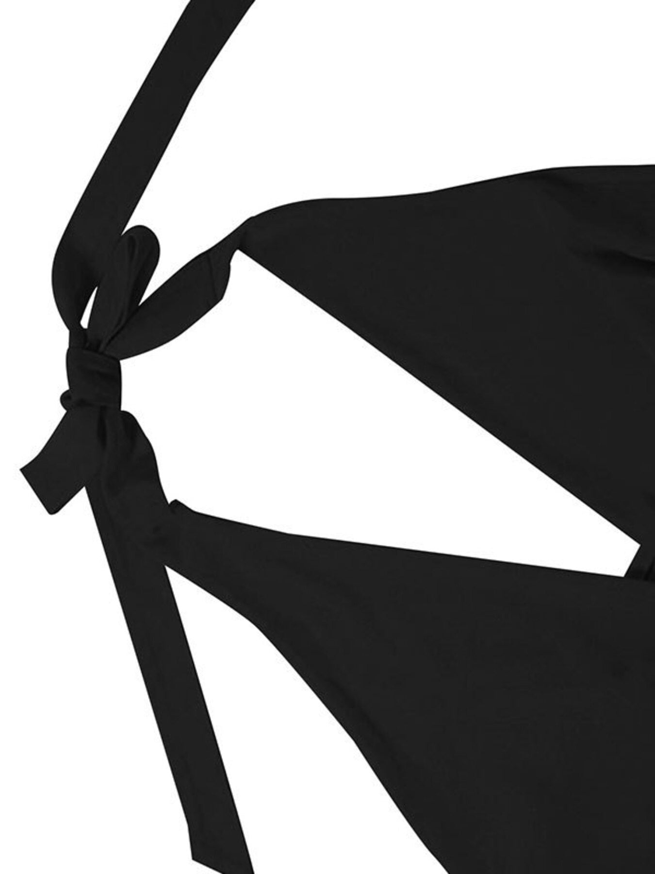 Black bikini top with a tie detail on a white background