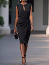 Women Elegant Classy Blue Summer Ruched Waist Sleeveless Dress