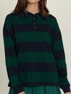 Striped Polo Collar Sweatshirt with Button Details