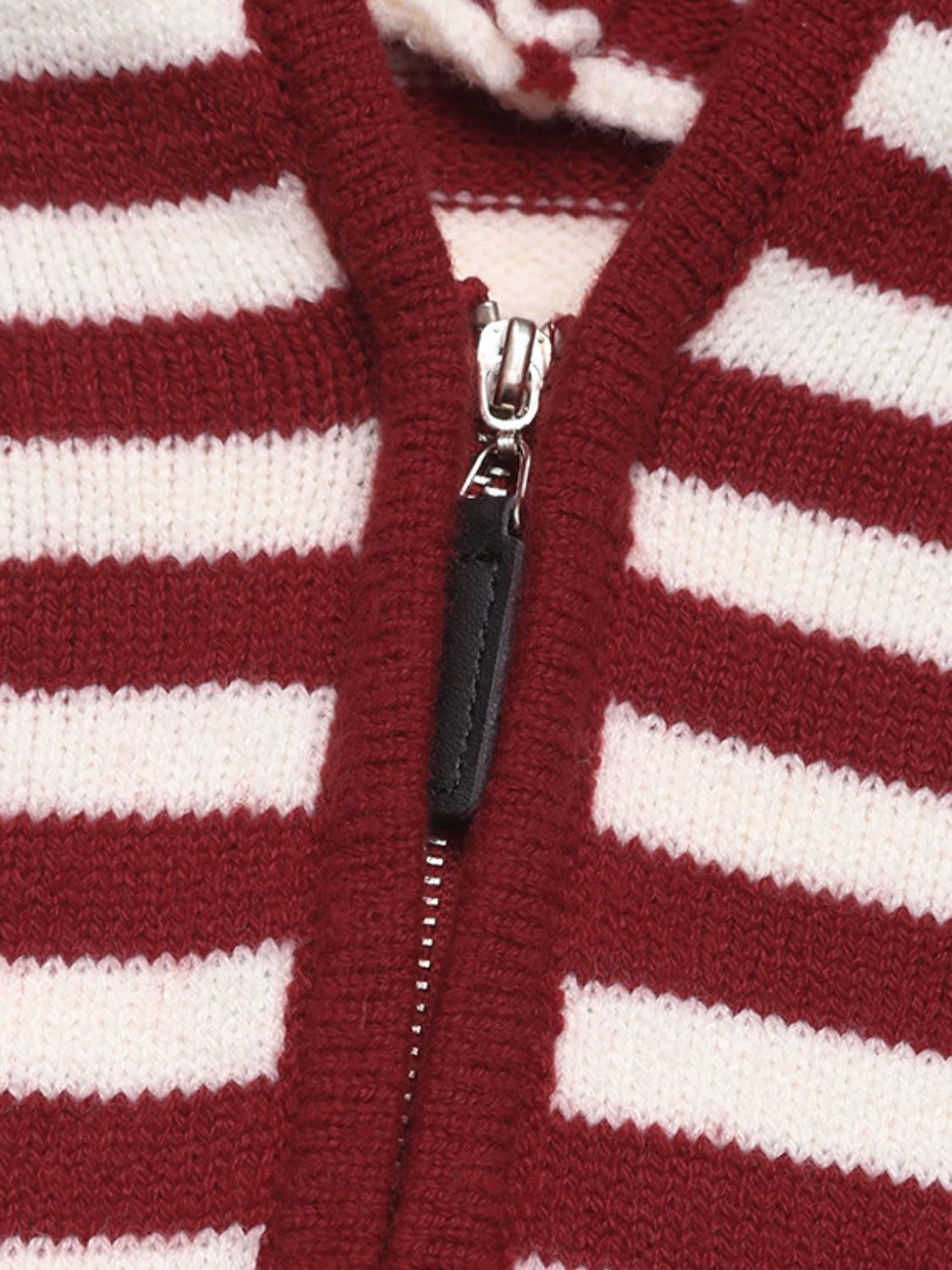 View of zipper on Perfee Striped Long Sleeve Hooded Sweater