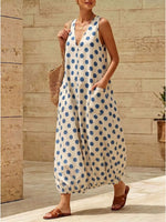 Side view of Polka Dot V-Neck Sleeveless Maxi Dress