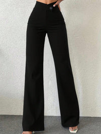 Black wide-leg pants on a neutral background