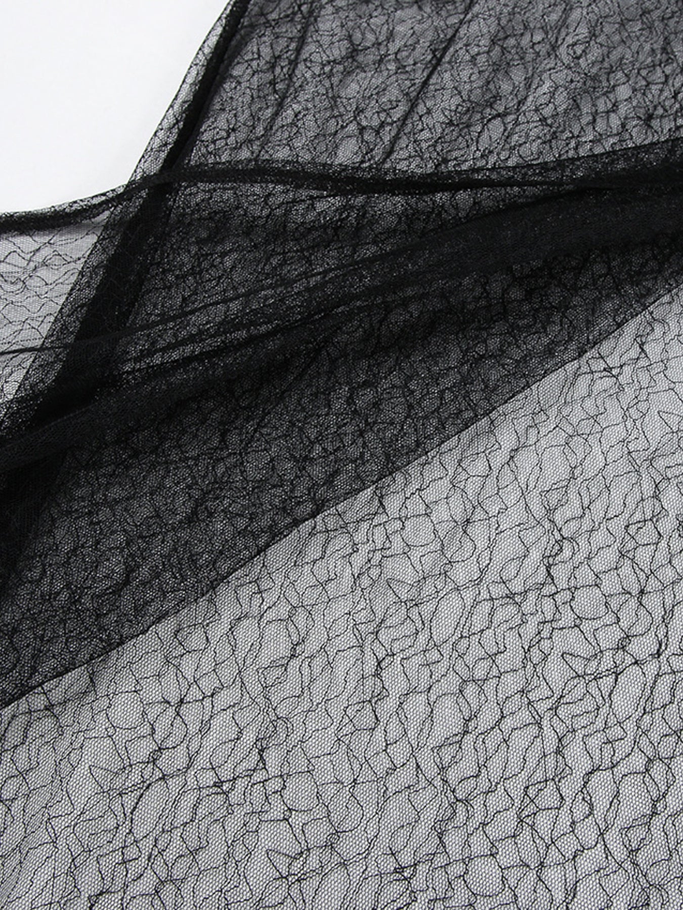 Close-up of black lace fabric on a white background