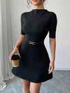 Mock Neck Short Sleeve Mini Dress