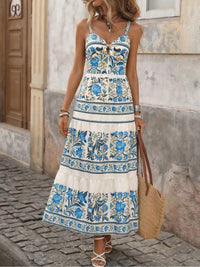 Woman wearing a floral dress on a street