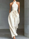Halter Neck Wide-Leg Jumpsuit with Waist-Tie Detail
