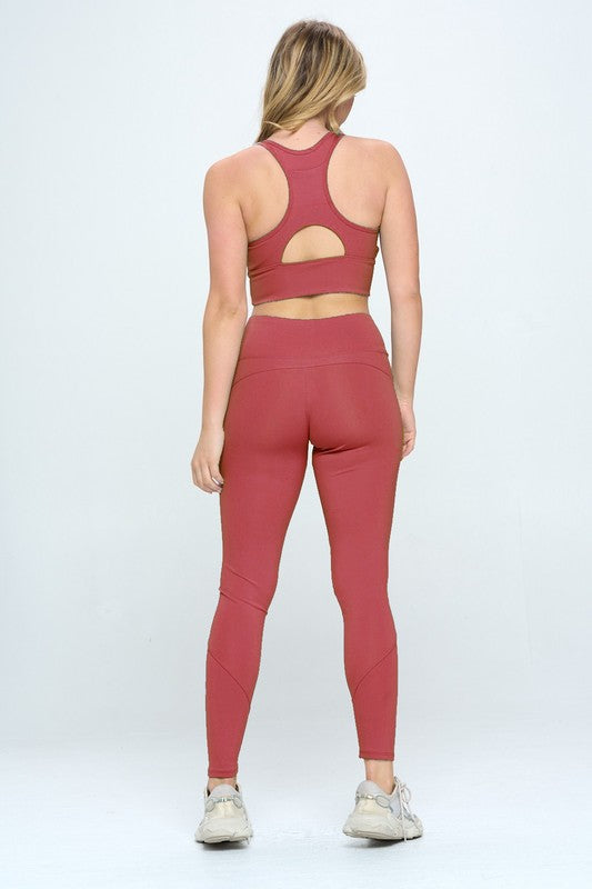 Red Two Piece Activewear Set with Cut-Out Detail