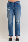 Judy Blue Full Size Mid Rise Bf Patch & Repair Destroy Release Hem Jeans Plus Size