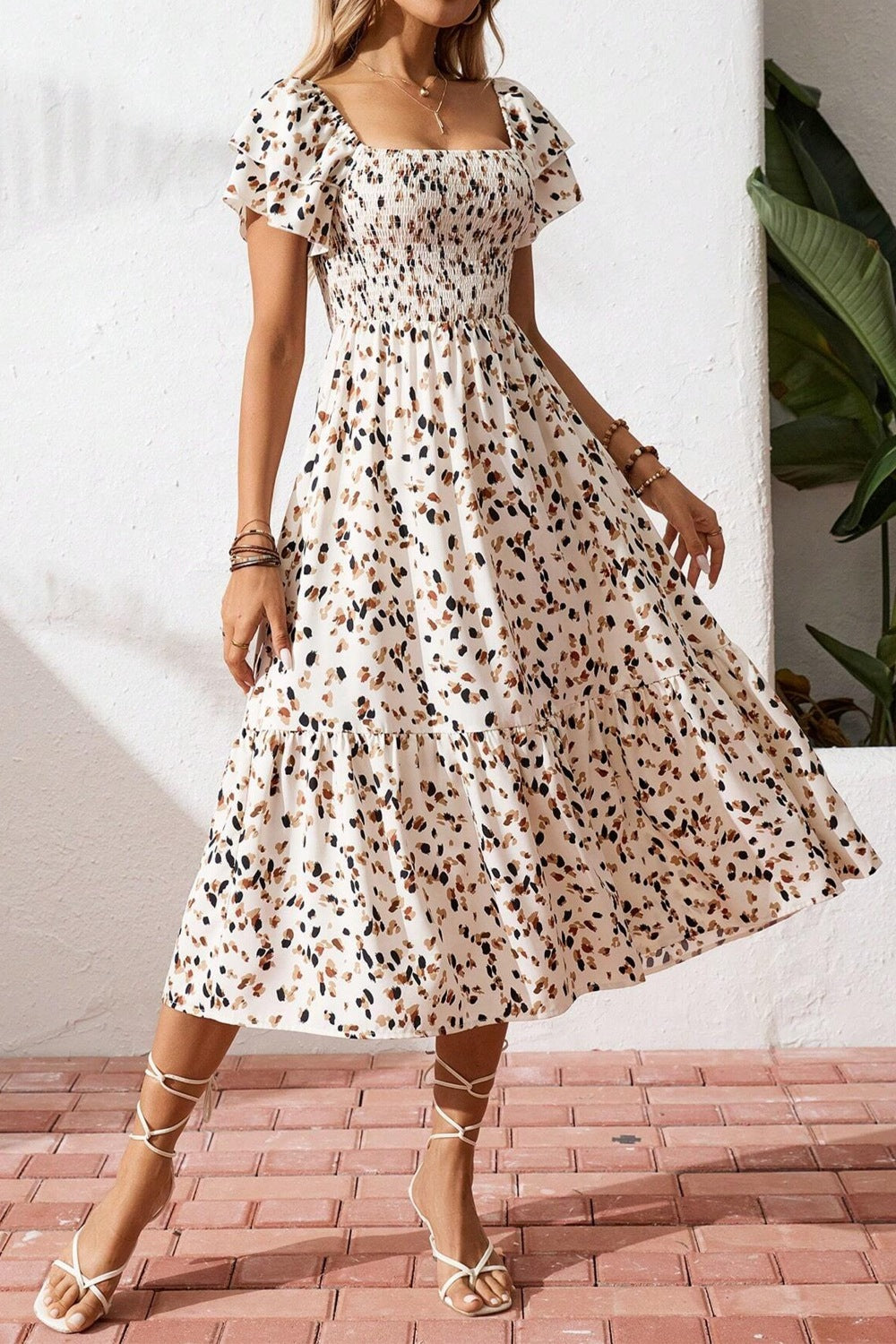 Raspberry Jam Geek Bar Vape Square Neck Ruffle Sleeve Midi Dress