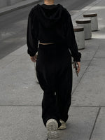 Back view of black Zip Up Hoodie and Pocketed Pants Set