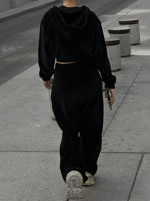 Back view of black Zip Up Hoodie and Pocketed Pants Set