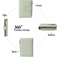 Green wallet shown from multiple angles on a white background