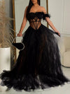 Feathered Corset Tulle Evening Dress