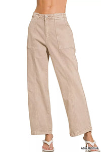Beige corduroy pants on a white background