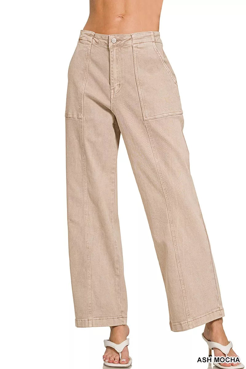 Beige corduroy pants on a white background