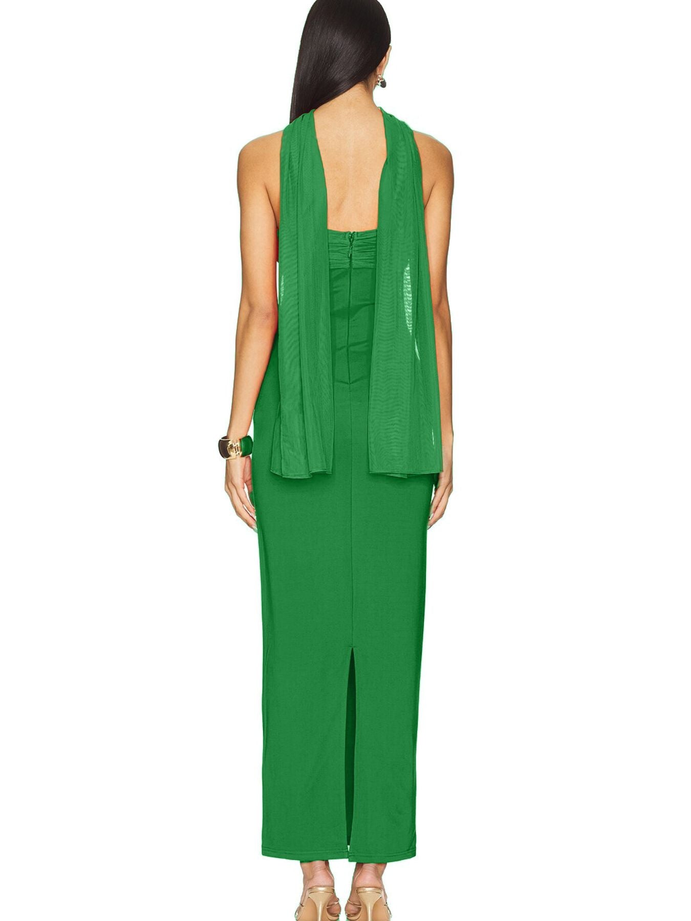 Green sleeveless top and pants set on a white background