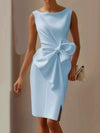 Women's Lightweight Slit Elegant Cocktail Wedding Guest Bow Detail Sleeveless Dress