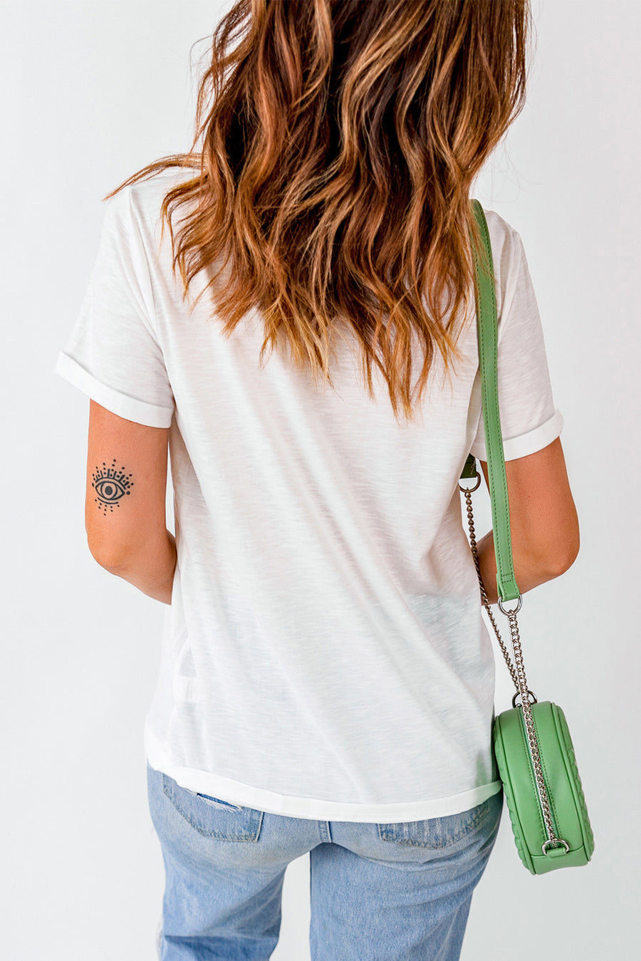 Back view of Rose Graphic Round Neck Short Sleeve T-Shirt