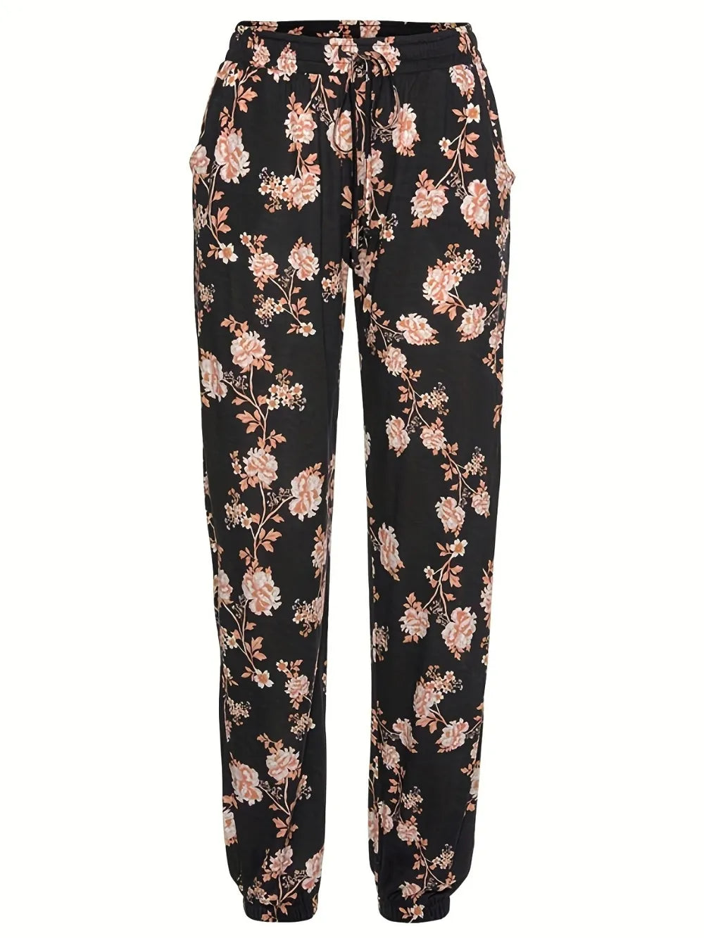 Floral-patterned pants on a white background