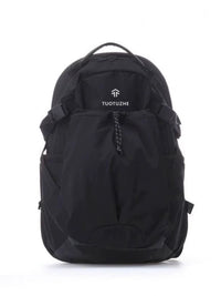 Black backpack with 'TUOTUZHE' branding on a white background