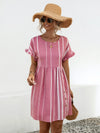 Striped Polka Dot Frill Short Sleeve Mini Dress for Women