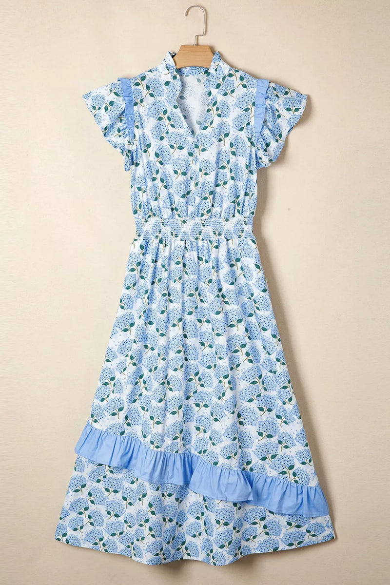 Blue floral dress on a beige background