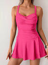 Ladies Full Coverage Swim Dress Twist Front One-Piece Swimsuit