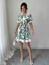 Women Cute Summer Casual Printed Button Front Mini Dress