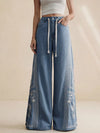 Embroidered Wide-Leg Drawstring Jeans