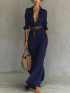 Full Size Elegant V-Neck Ruched Maxi Dress with Belt Plus Size