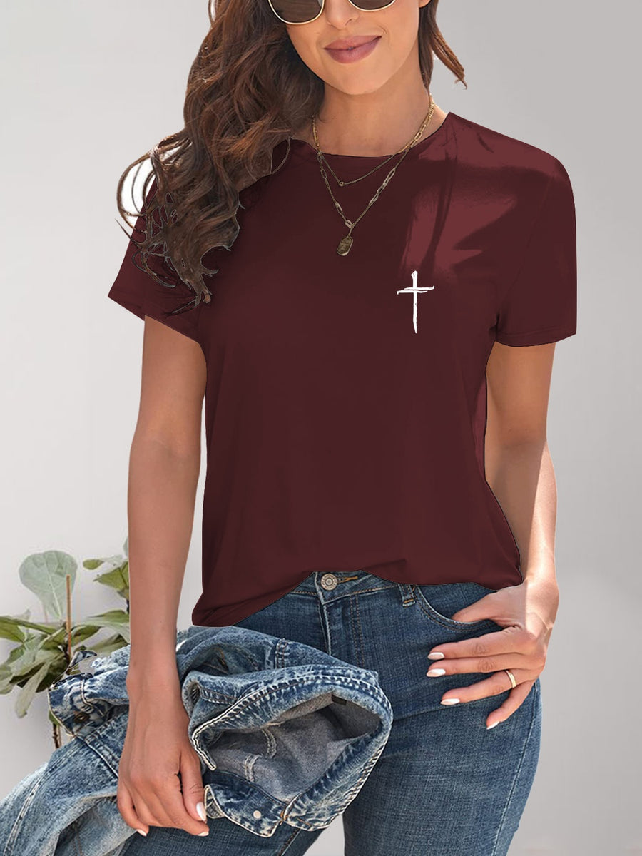 Front view of Cross Graphic Round Neck T-Shirt