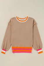 Full view of Contrast Round Neck Long Sleeve Sweater