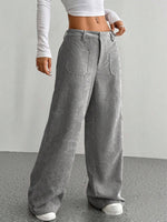 Gray Wide Leg Pants with Pockets