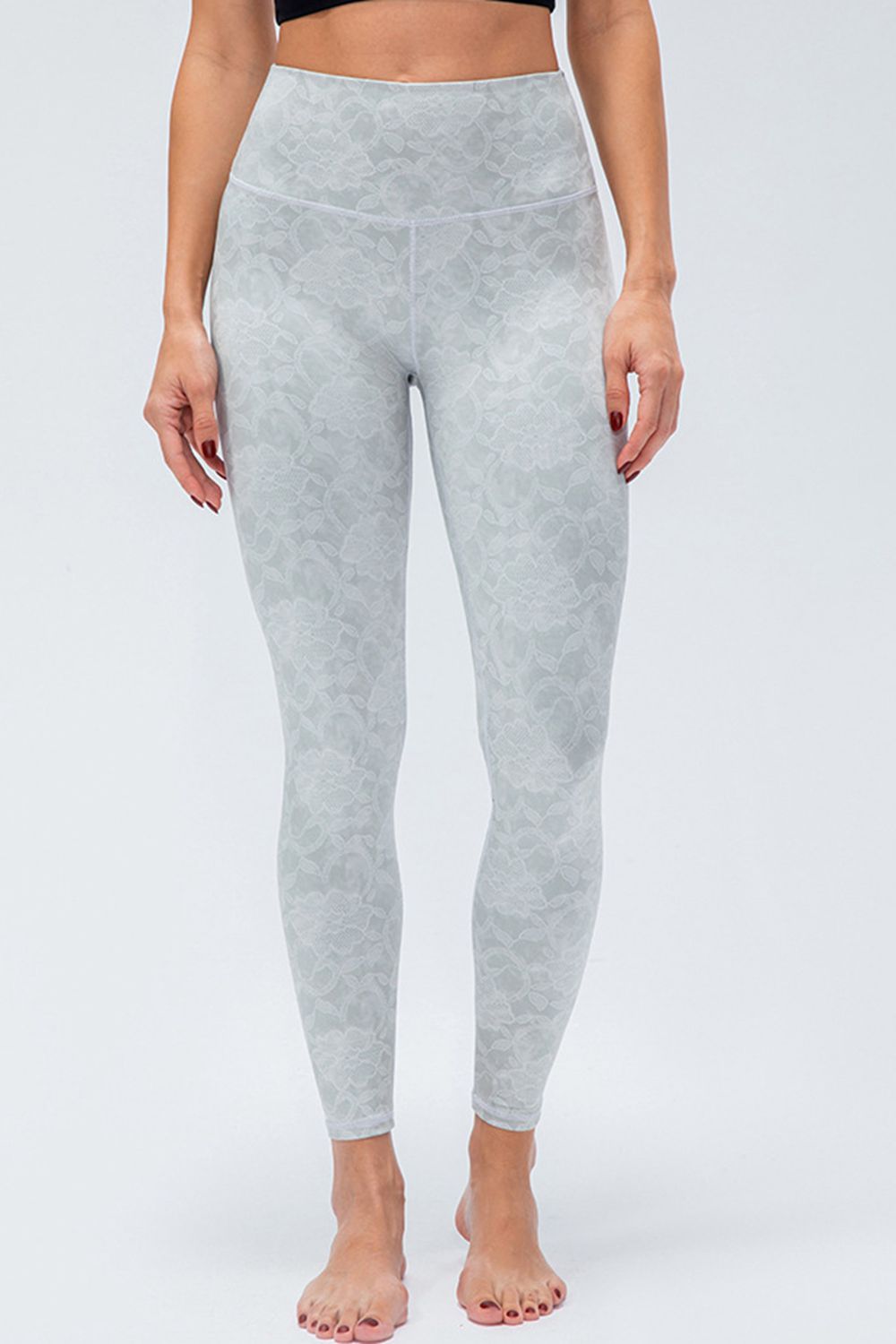 Gray Wide Waistband Slim Fit Active Leggings