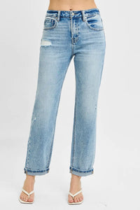 Light blue jeans on a white background
