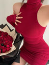 Sleeveless Turtleneck Ruched Bodycon Mini Dress