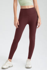 Burgundy Women's Wide Waistband Slim Fit Active Leggings