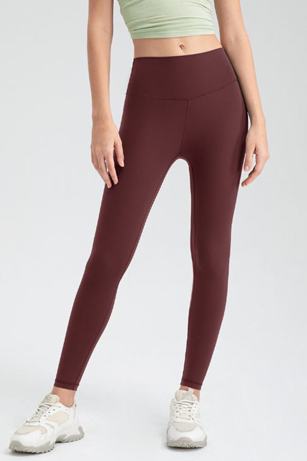 Burgundy Women's Wide Waistband Slim Fit Active Leggings