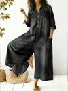 Full Size Button Front Wide Leg Jumpsuit with Chest Pockets Plus Size
